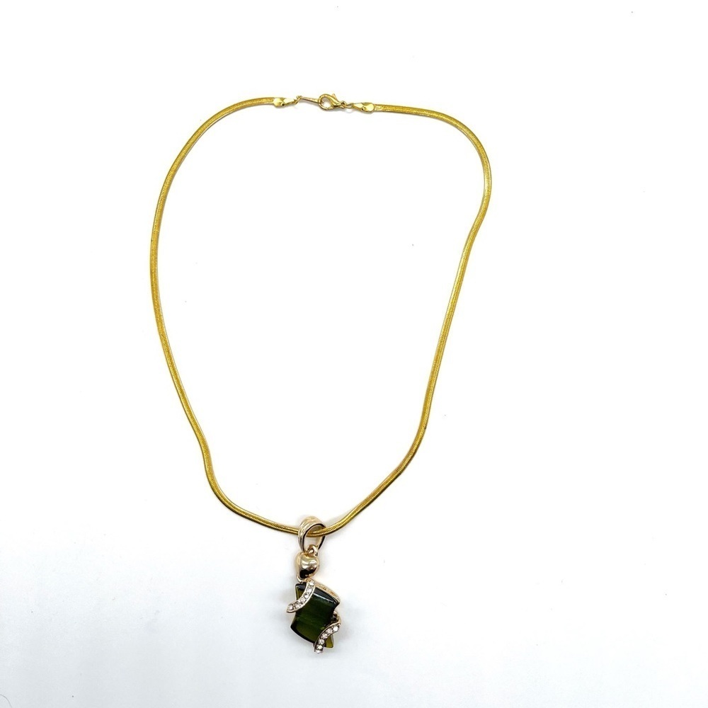 18k Gold Plated Necklace with Tourmaline Stone and Crystal Accents